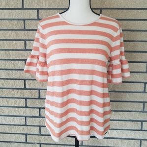 Pleione Striped Knitted Women's Top with Bell Sleeves Size